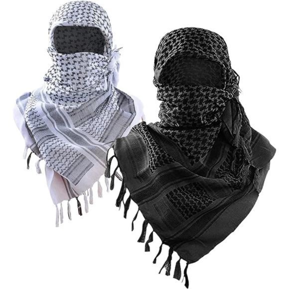 2Pack Scarf Wrap Military Shemagh Tactical Scarf Keffiyeh Black and White